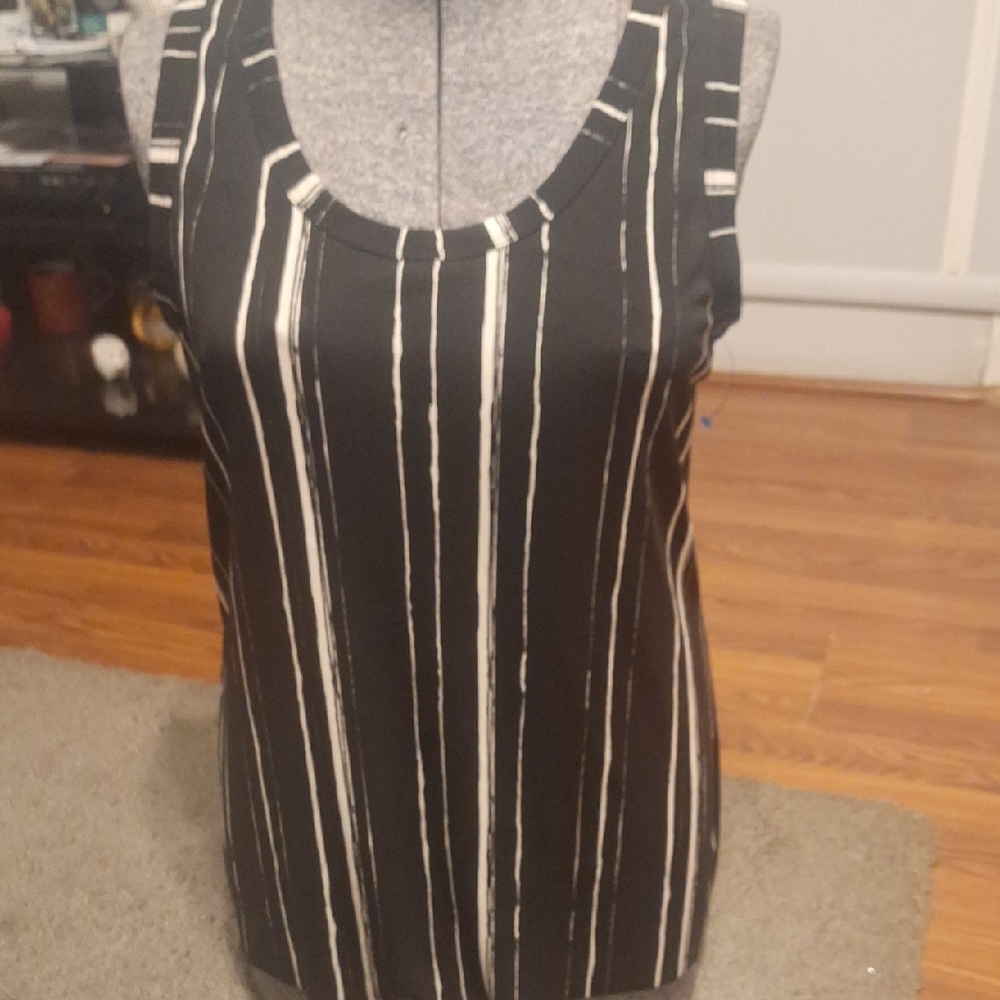 Alfani Black Tank Top with White Vertical Stripes